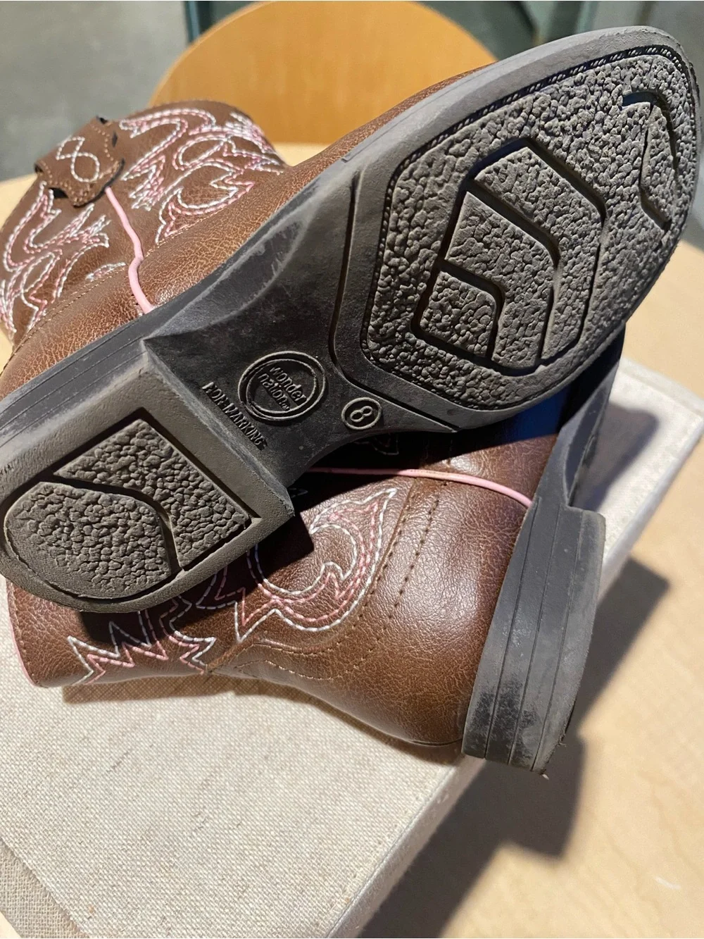 Kids little girl Brown Cowgirl Boots Wonder Nation’s Pink Lining in size 8